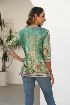 Women's Casual 3/4 Sleeve T-Shirts Crew Neck Cute Tunic Tops Basic Tees Blouses Loose Fit Business Work Tee Tops S-3XL